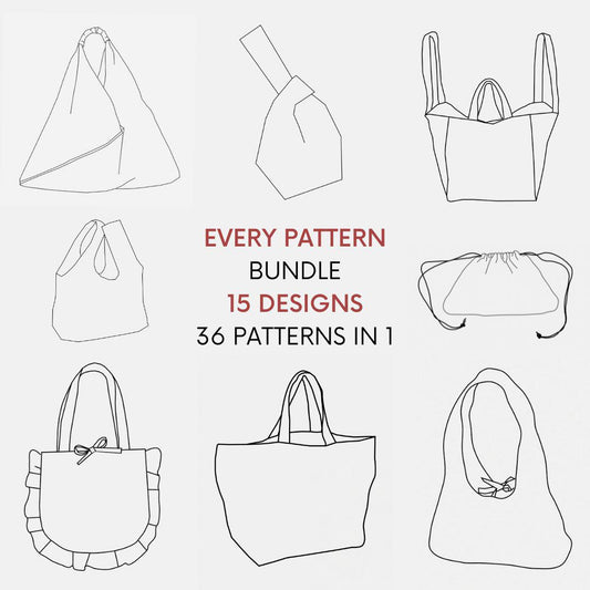 36 Patterns in 1 | 15 Different Designs | Bag Pattern Bundle | PDF Sewing Patterns with Tutorial | The Bestselling Bag Patterns in One